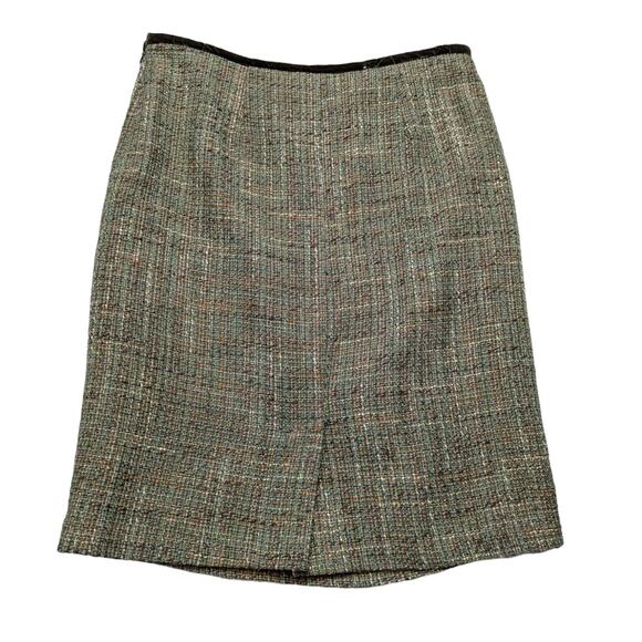 Cynthia Steffe Tweed Pencil Skirt with Velvet Trim Green and Brown Size 8 - Picture 2 of 11